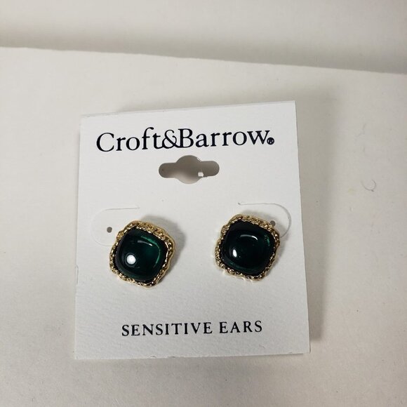 CROFT & BARROW, Gold-tone Green Square Stone Stud Earrings - Women's Jewelry - Picture 6 of 8